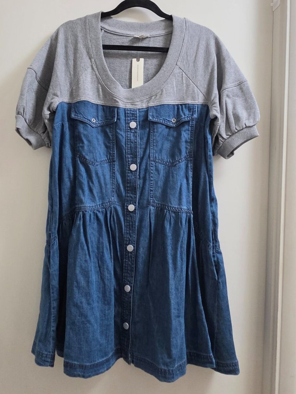 ANTHROPOLOGIE PILCRO Denim Sweatshirt Twofer Swing Mini Dress - Picture 2 of 11